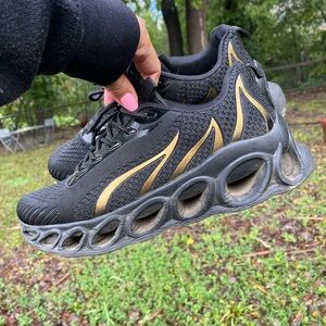 Black and Gold Athletic Sneakers